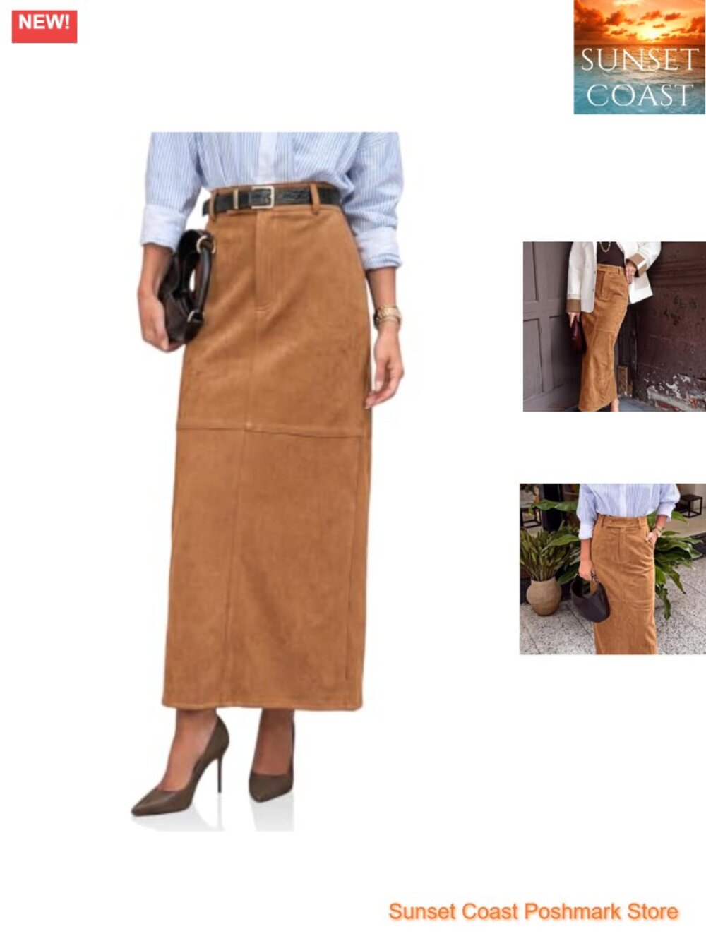 Faux Suede High Waisted Maxi Pencil Skirt Back Slit